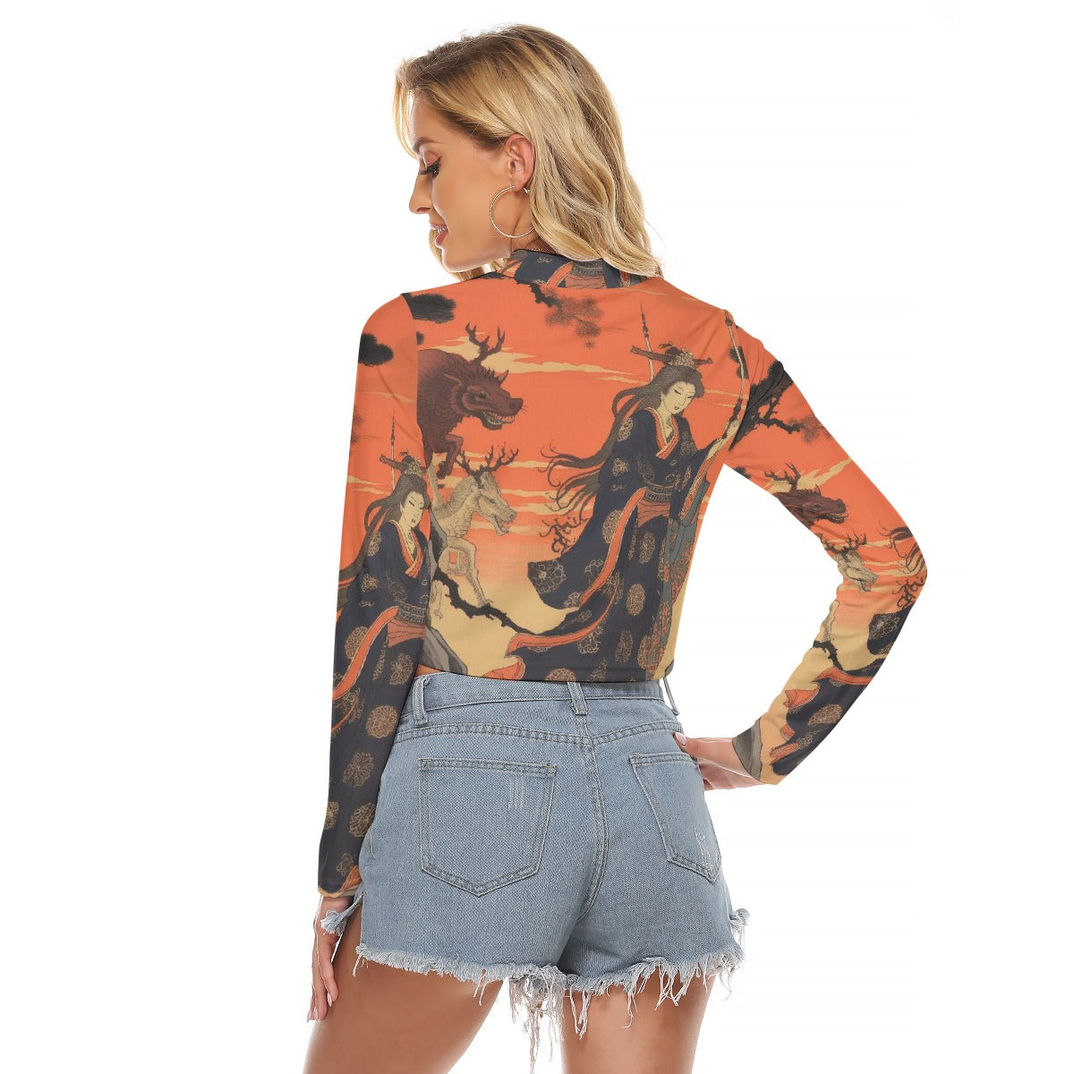 All-Over Print Women's Hollow Chest Keyhole Tight Crop Top