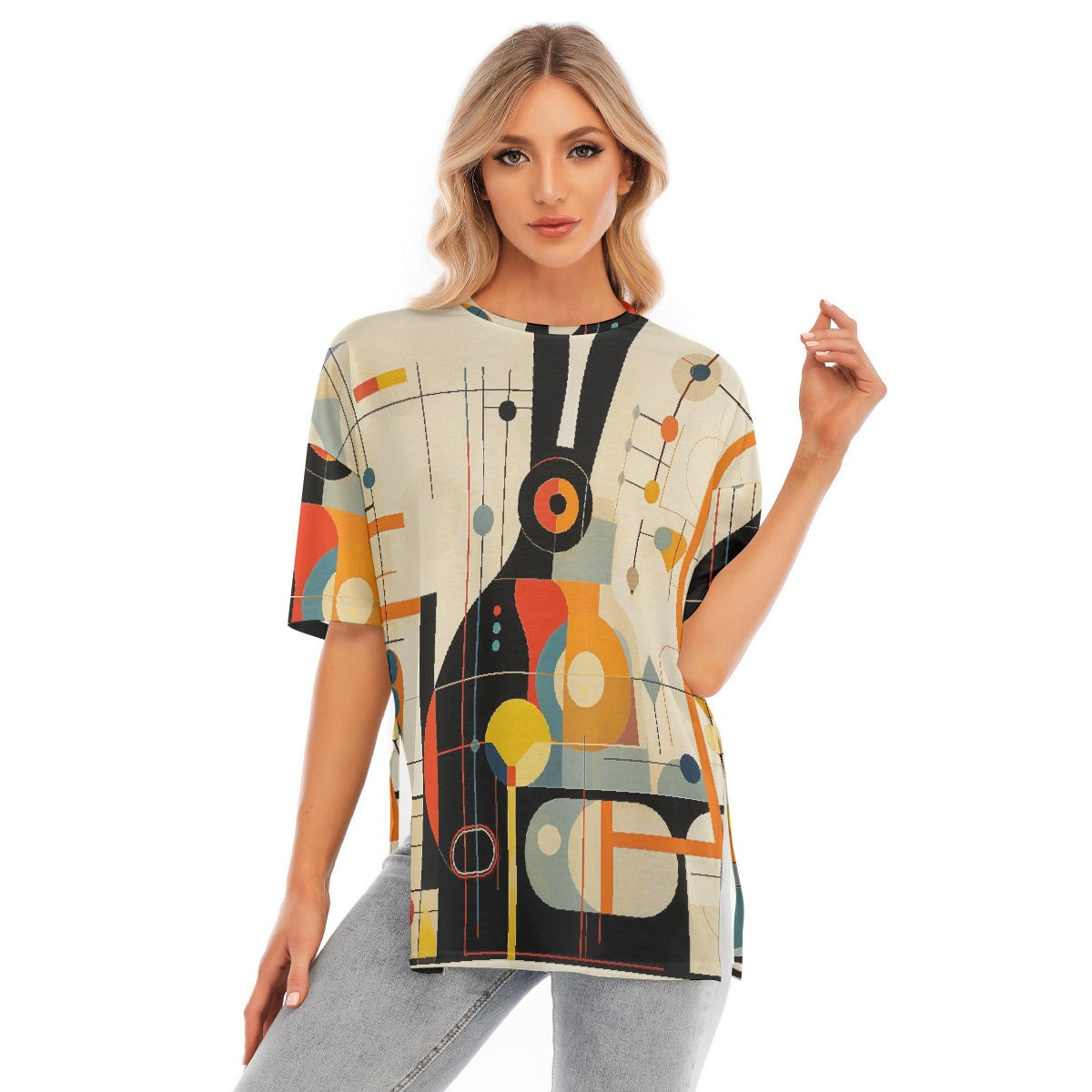 All-Over Print Women's Short Sleeves T-shirt With Hem Split
