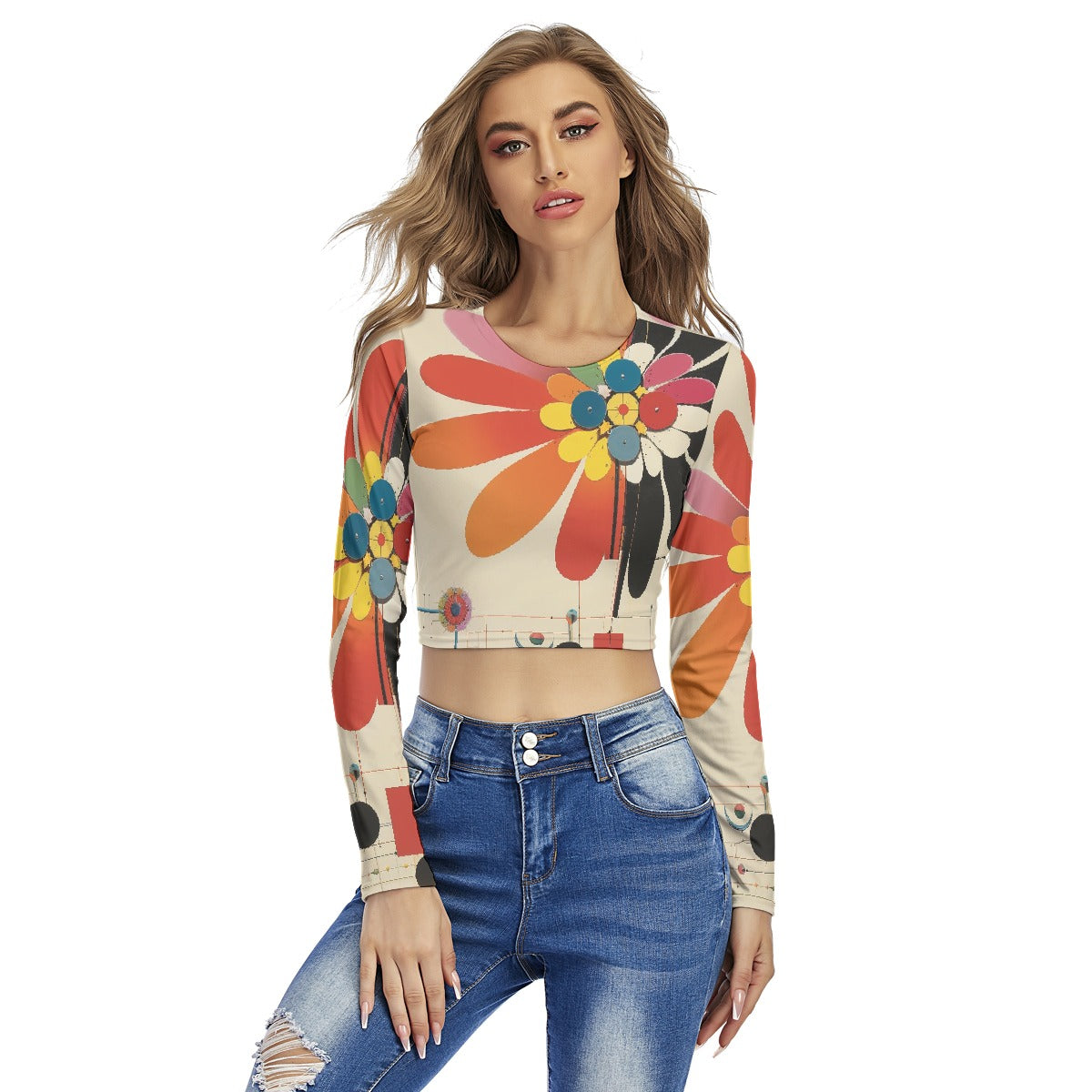 All-Over Print Women's Round Neck Crop Top T-Shirt