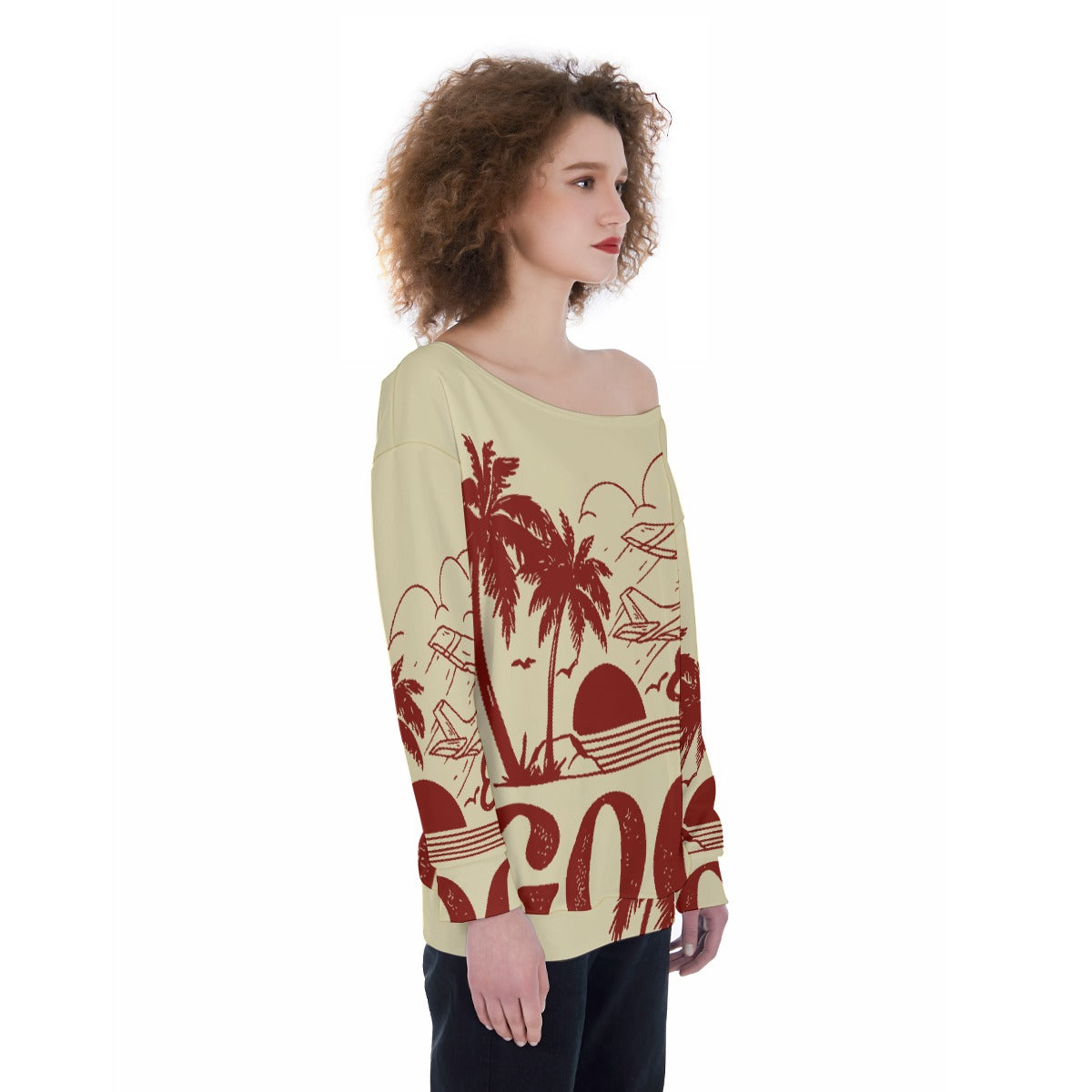 All-Over Print Oversized Women's Off-Shoulder Sweatshirt