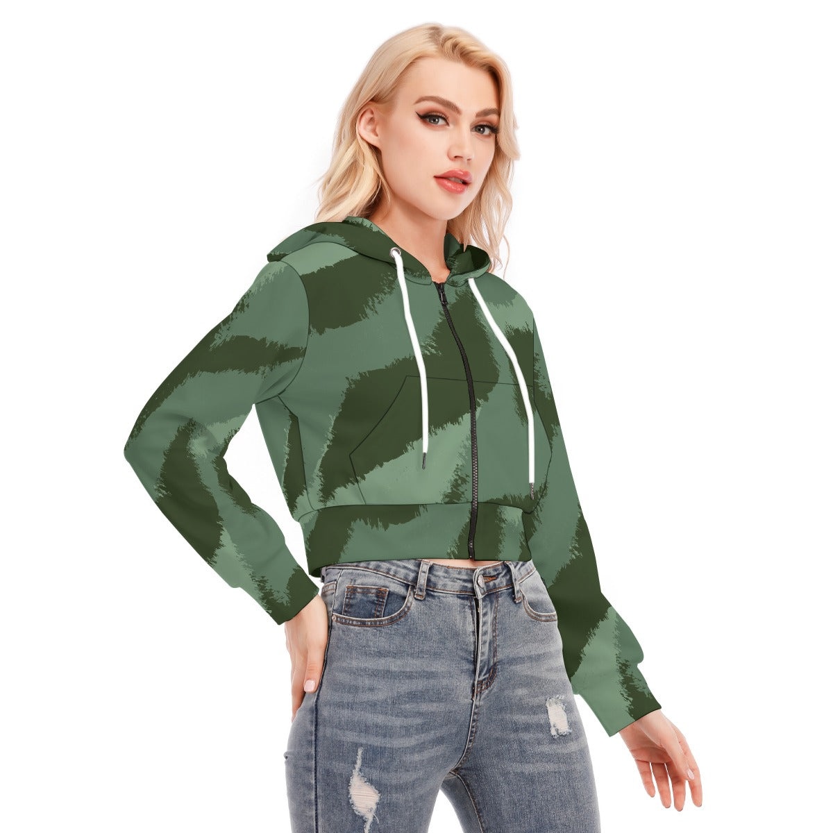 All-Over Print Women's Crop Top Hoodie With Zipper Closure