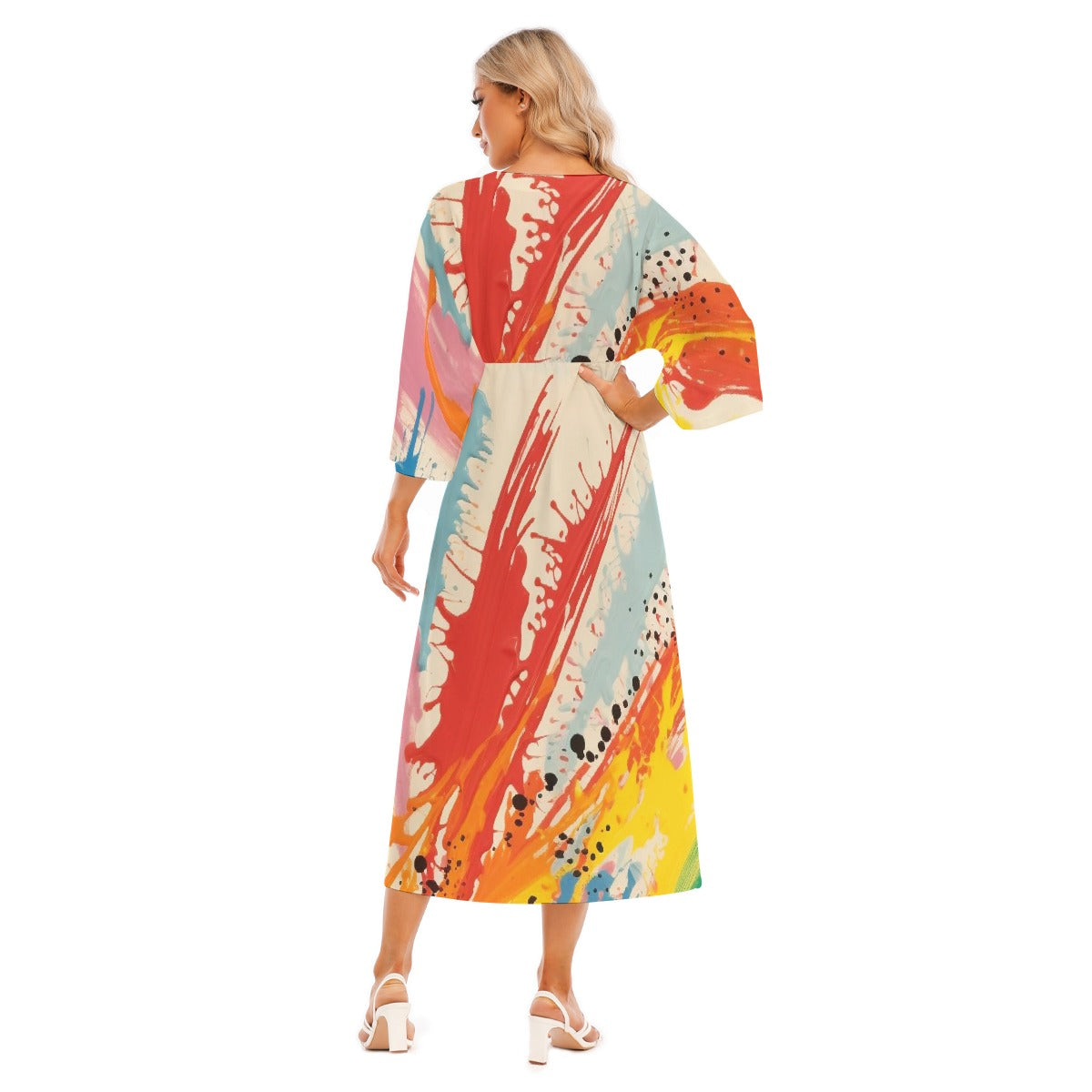 All-Over Print Women's Mid-Sleeve Long Dress