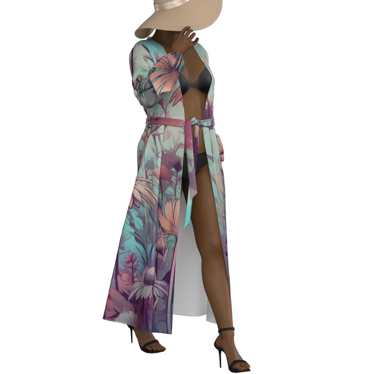 All-Over Print Women's Lace-up Chiffon Robe