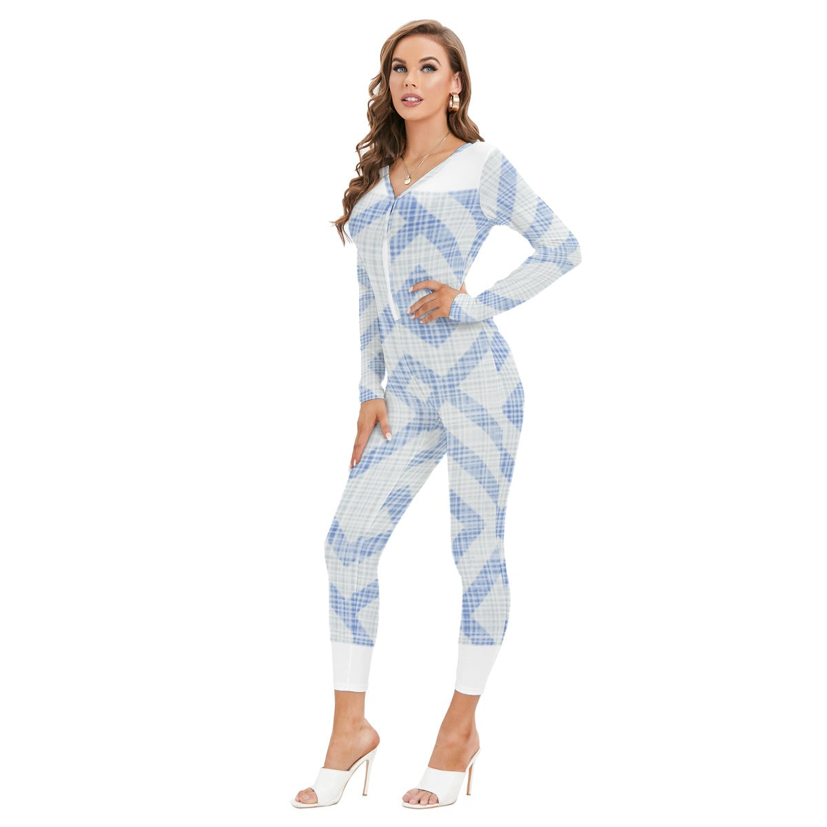 All-Over Print Women's Plunging Neck Jumpsuit