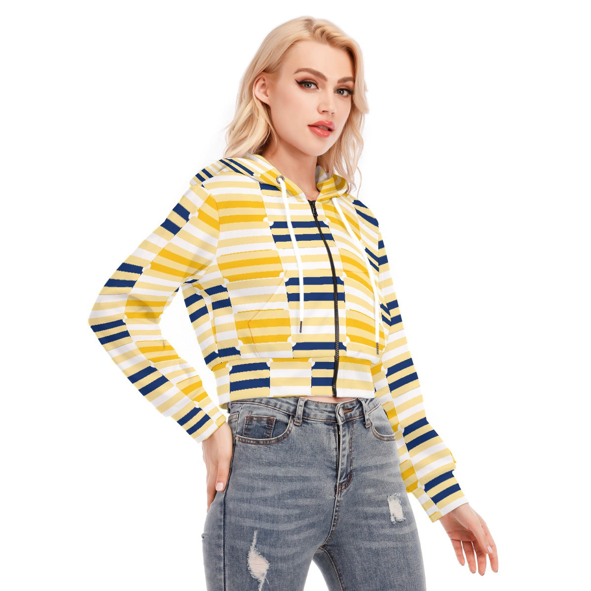 All-Over Print Women's Crop Top Hoodie With Zipper Closure