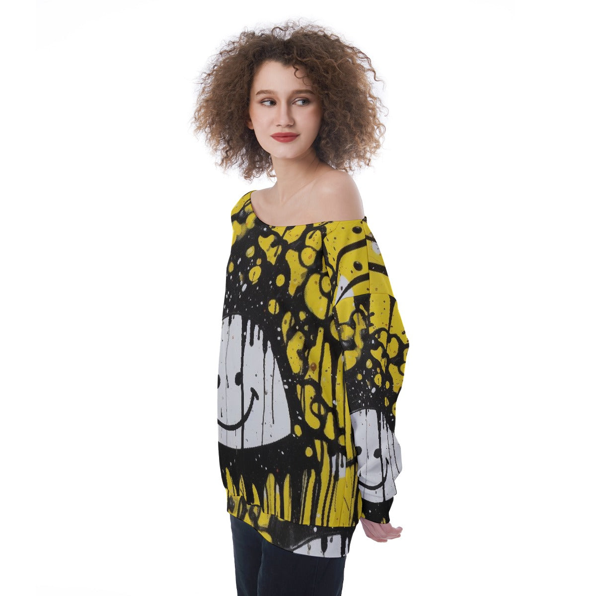 All-Over Print Oversized Women's Off-Shoulder Sweatshirt