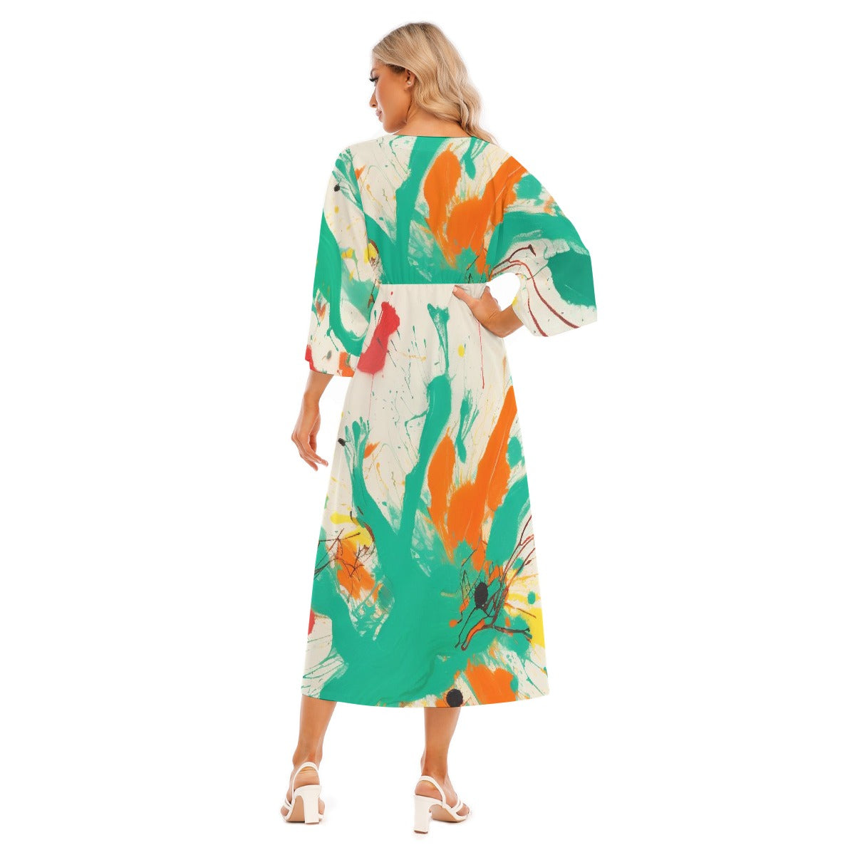 All-Over Print Women's Mid-Sleeve Long Dress