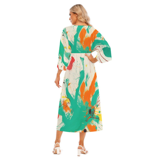 All-Over Print Women's Mid-Sleeve Long Dress