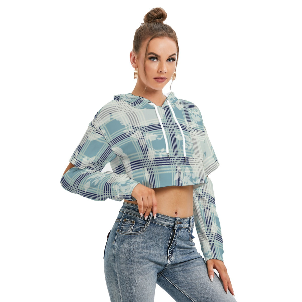 All-Over Print Women's Heavy Fleece Hoodie With Hollow Out Sleeve