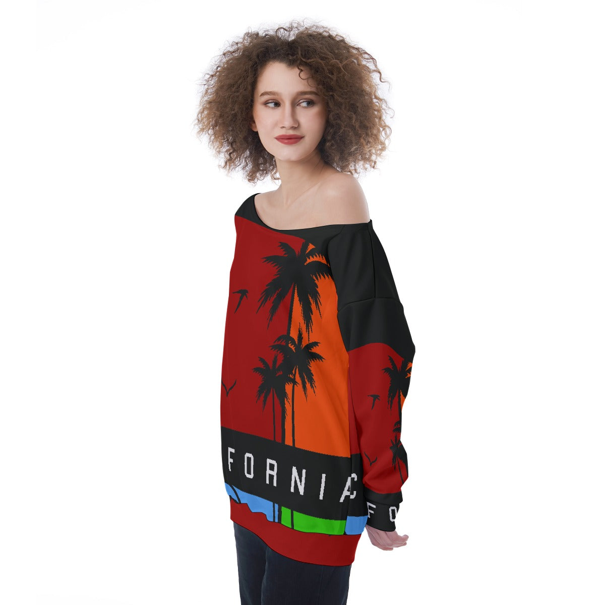 All-Over Print Oversized Women's Off-Shoulder Sweatshirt