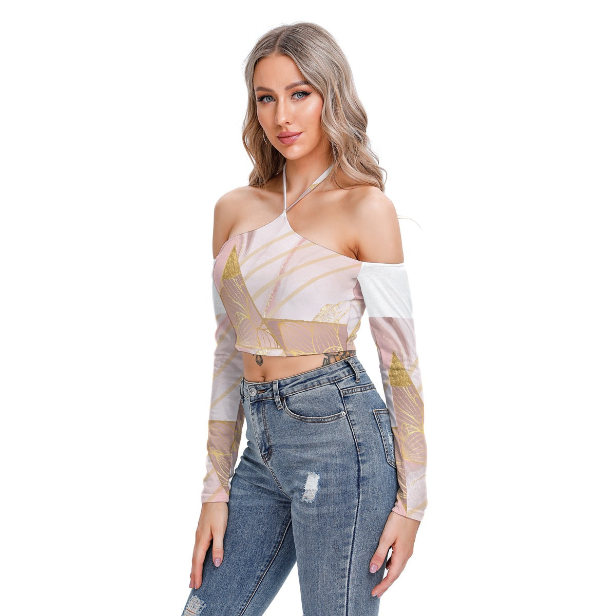 All-Over Print Women's Halter Lace-up Top