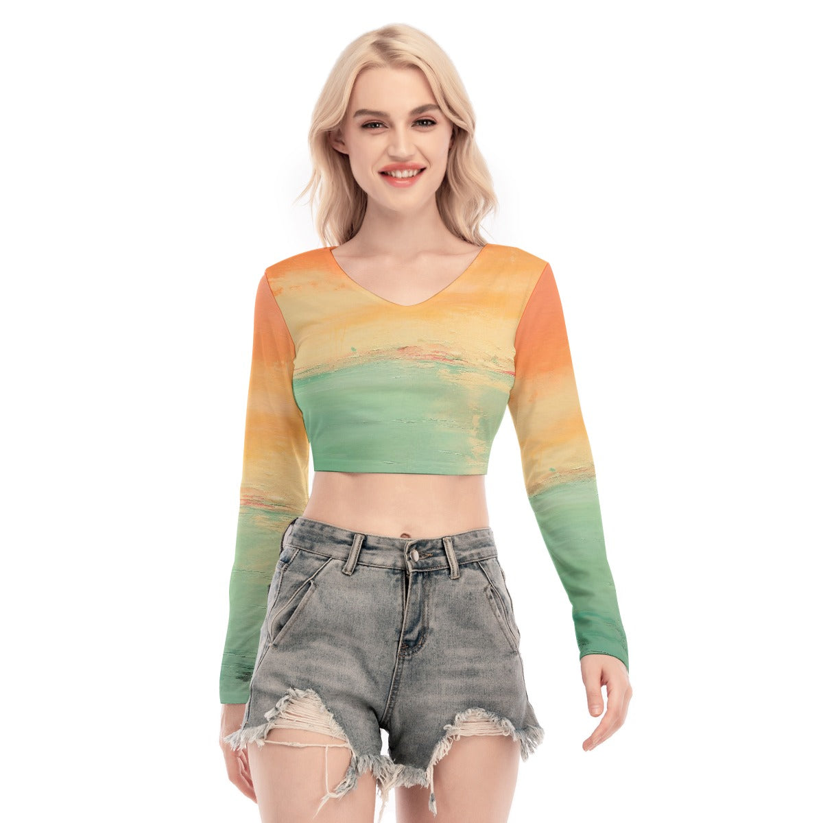 All-Over Print Women's Back Hollow T-shirt With Strap