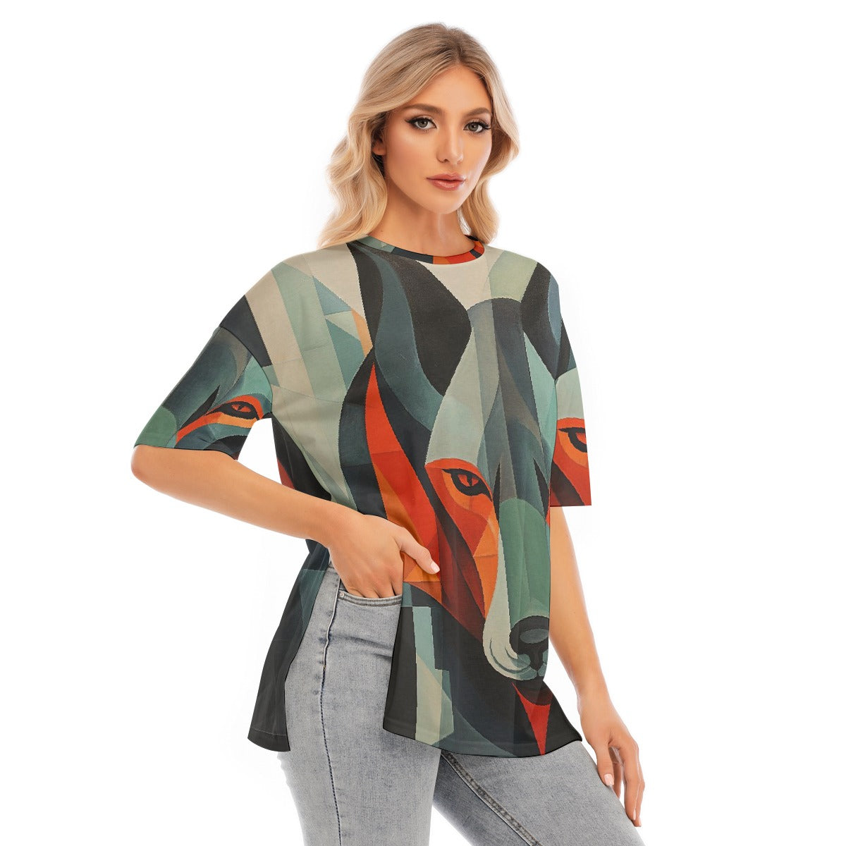 All-Over Print Women's Short Sleeves T-shirt With Hem Split