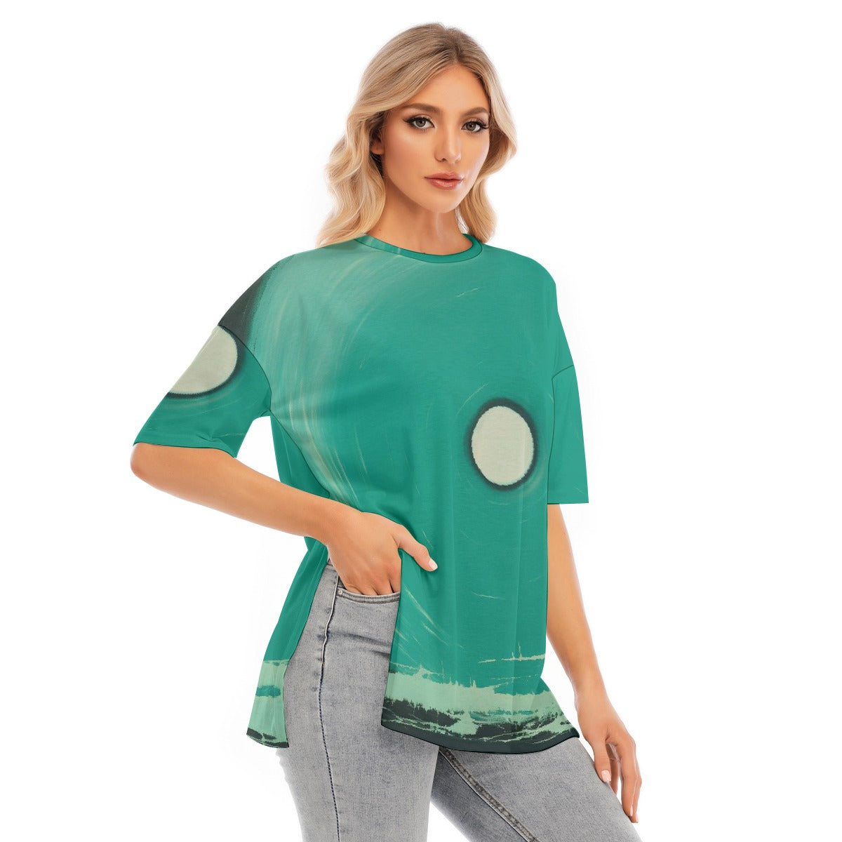 All-Over Print Women's Short Sleeves T-shirt With Hem Split