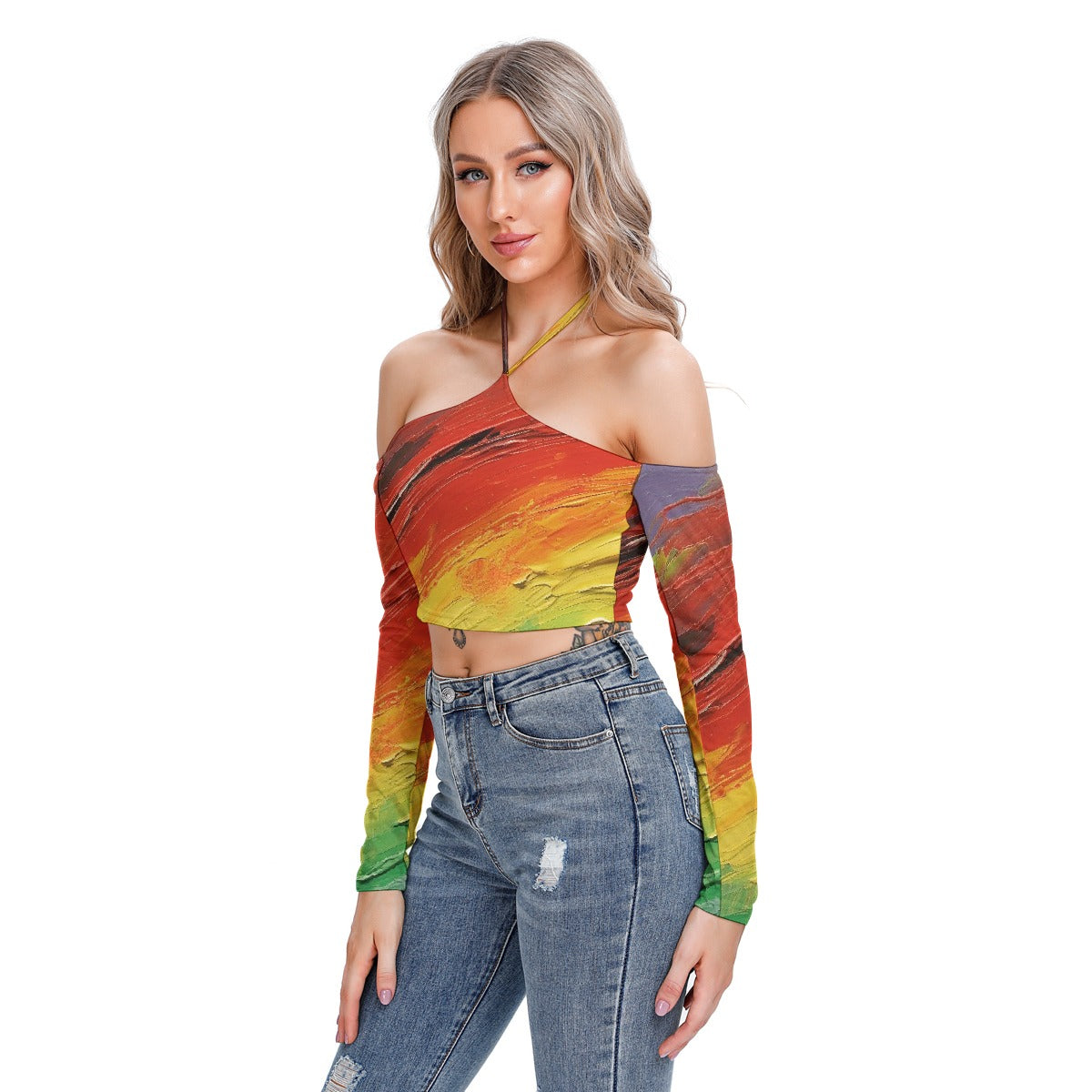 All-Over Print Women's Halter Lace-up Top