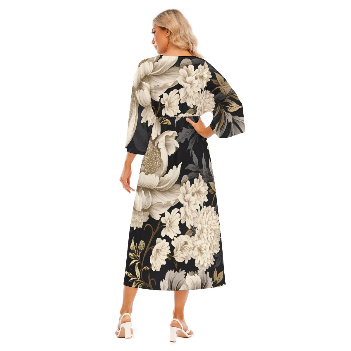 All-Over Print Women's Mid-Sleeve Long Dress