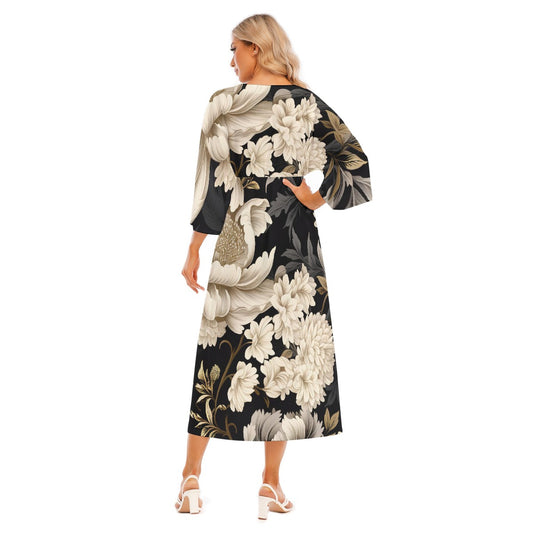 All-Over Print Women's Mid-Sleeve Long Dress
