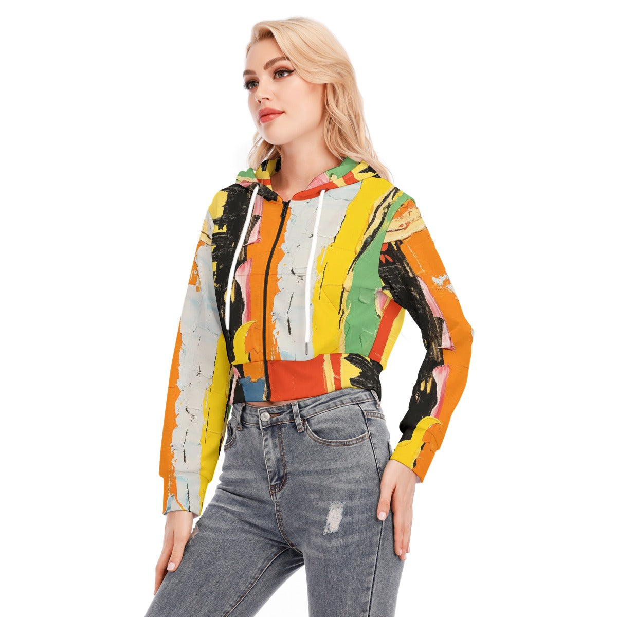 All-Over Print Women's Crop Top Hoodie With Zipper Closure