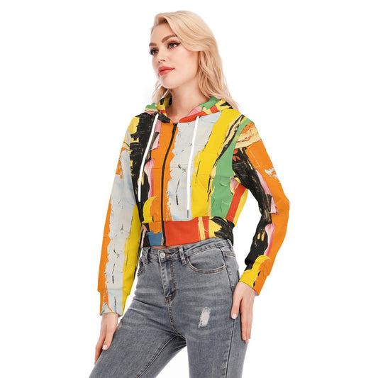 All-Over Print Women's Crop Top Hoodie With Zipper Closure