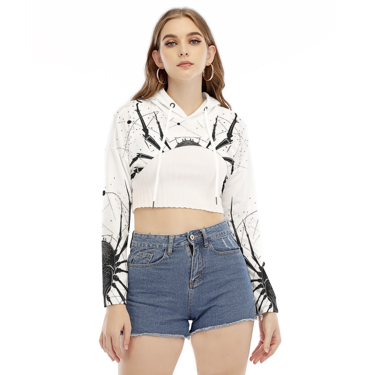 All-Over Print Women's Smock Short Hoodie With Long Sleeve