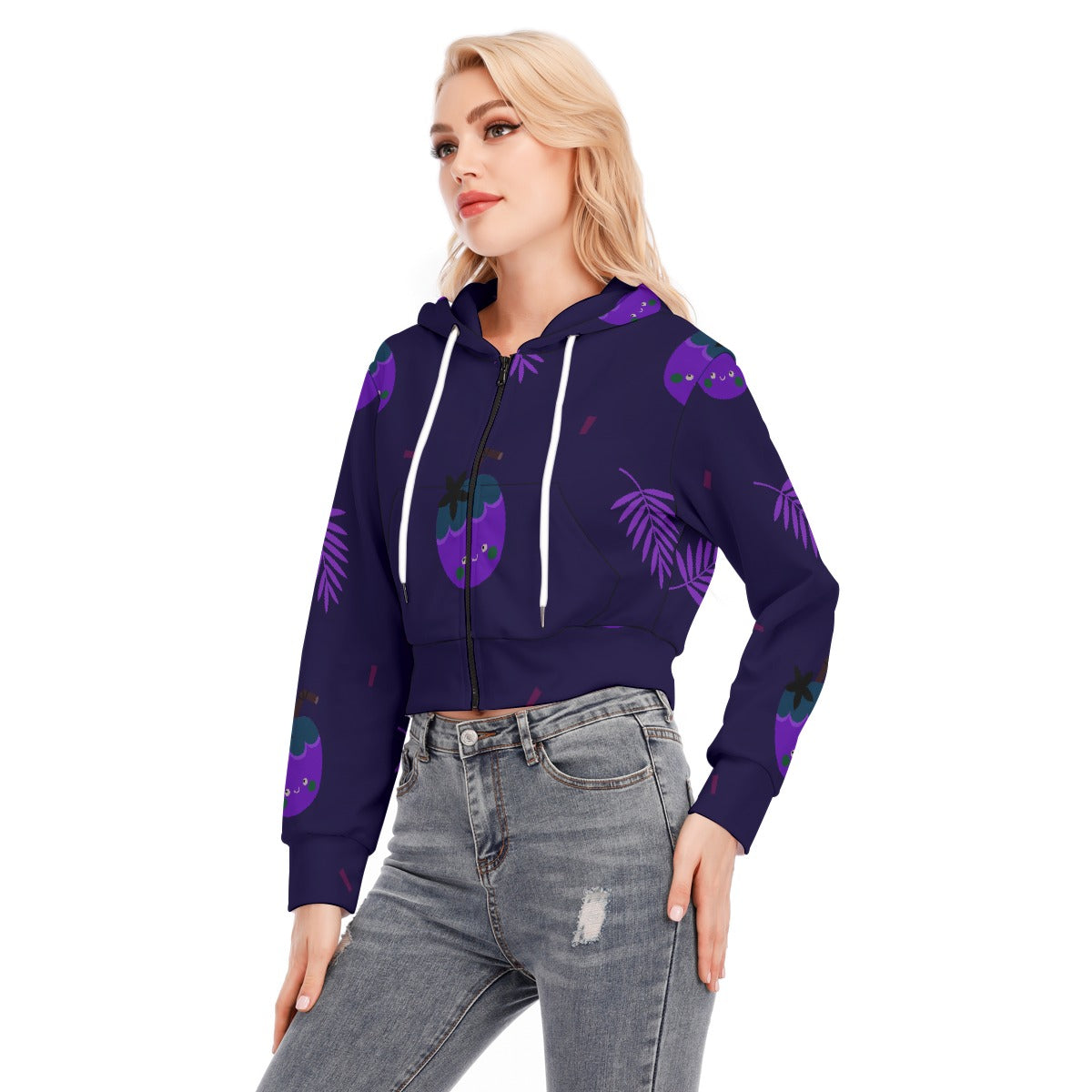 All-Over Print Women's Crop Top Hoodie With Zipper Closure