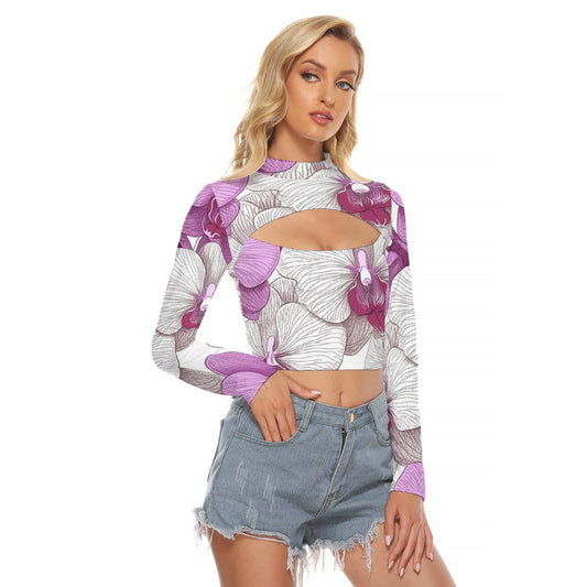 All-Over Print Women's Hollow Chest Keyhole Tight Crop Top