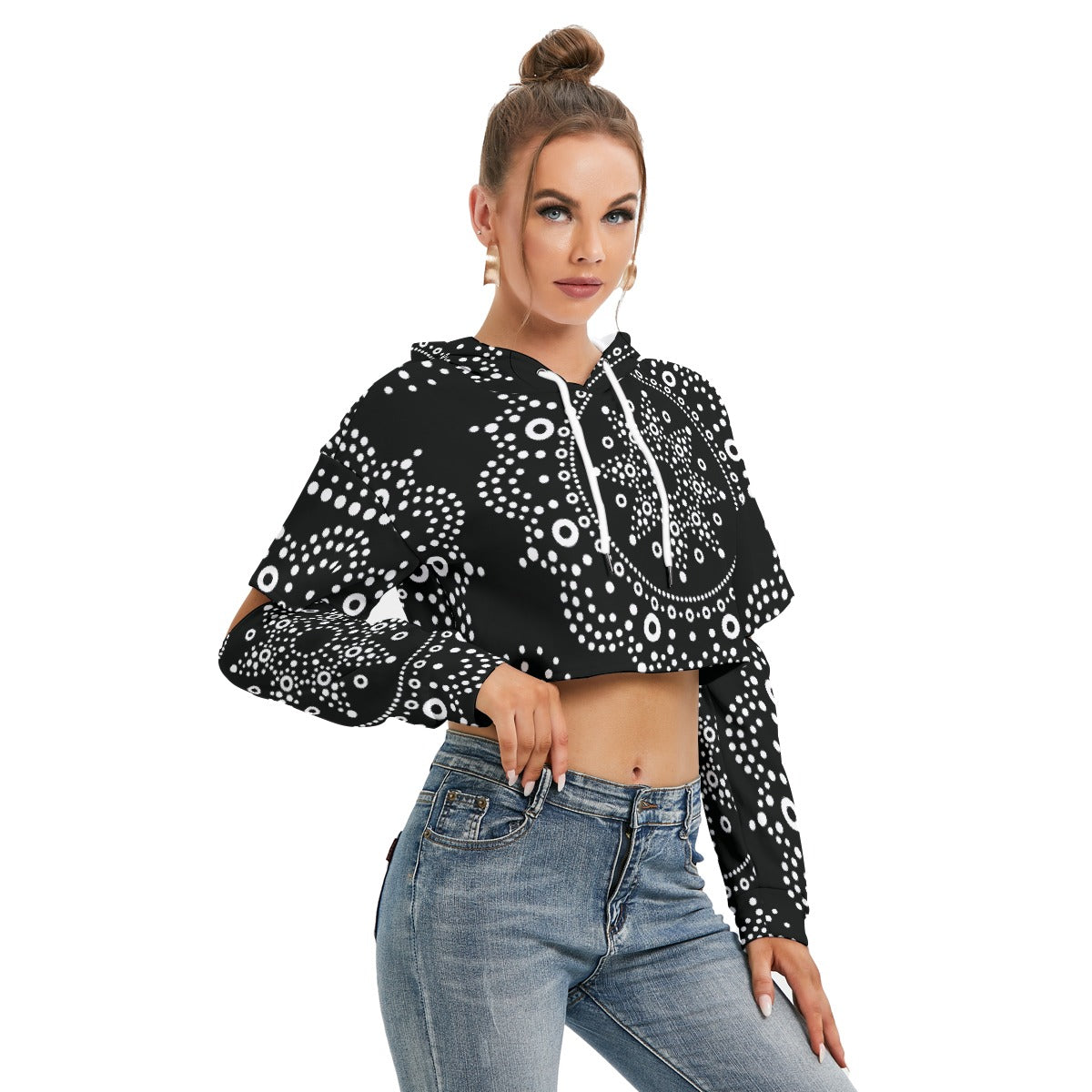 All-Over Print Women's Heavy Fleece Hoodie With Hollow Out Sleeve