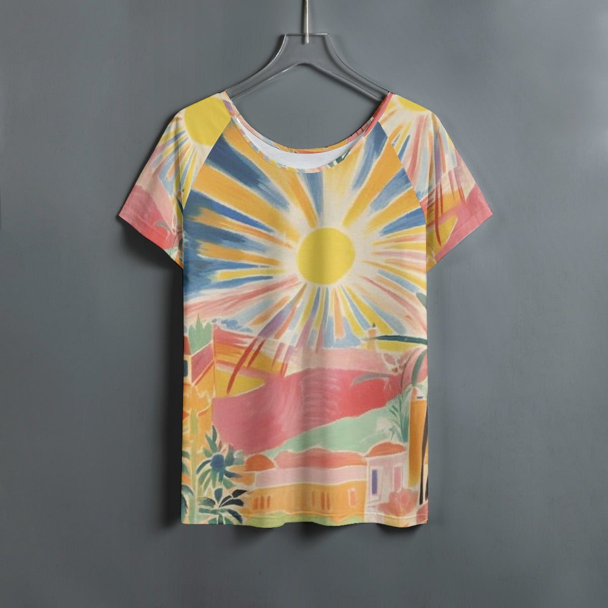 All-Over Print Women's Round Neck T-shirt With Raglan Sleeve