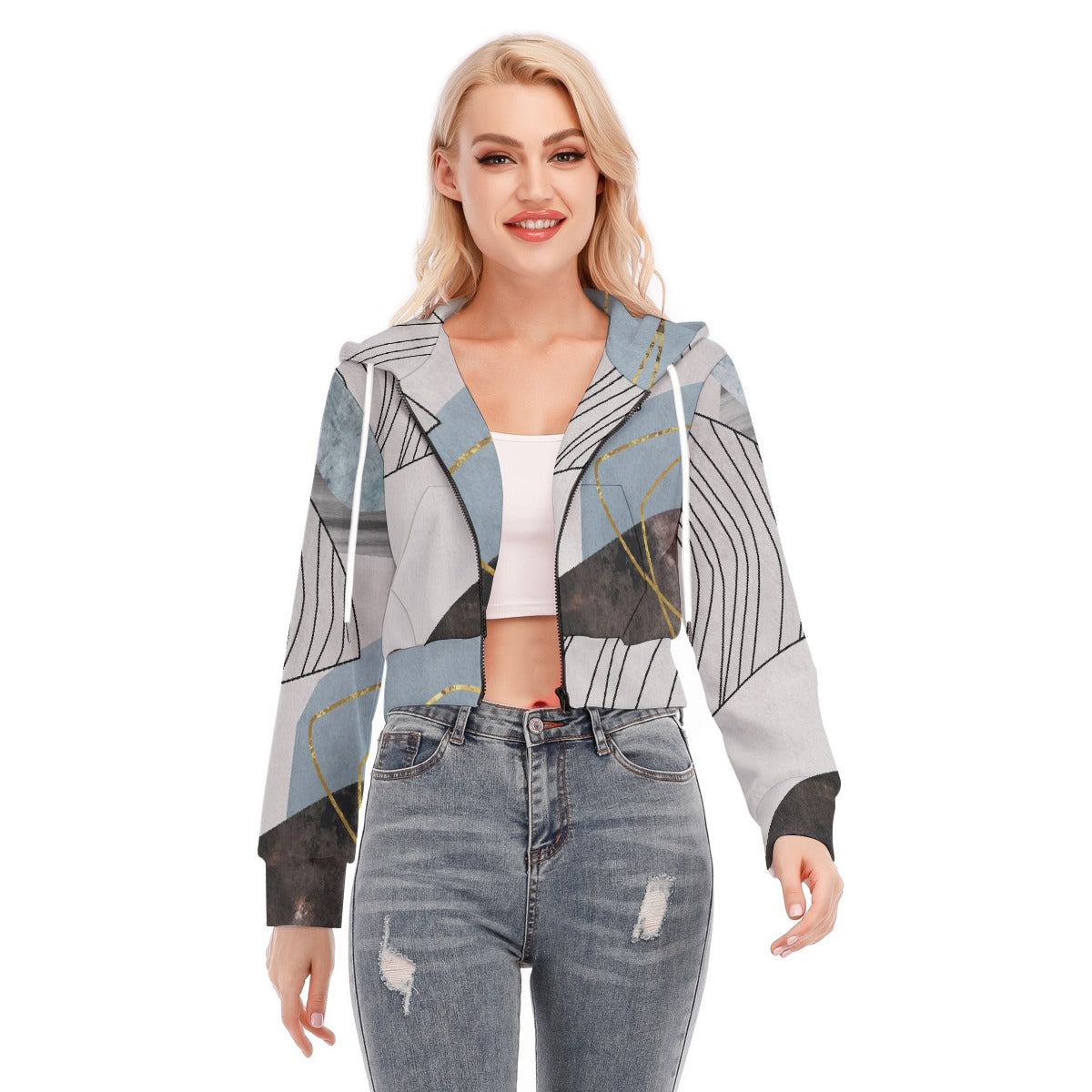 All-Over Print Women's Crop Top Hoodie With Zipper Closure