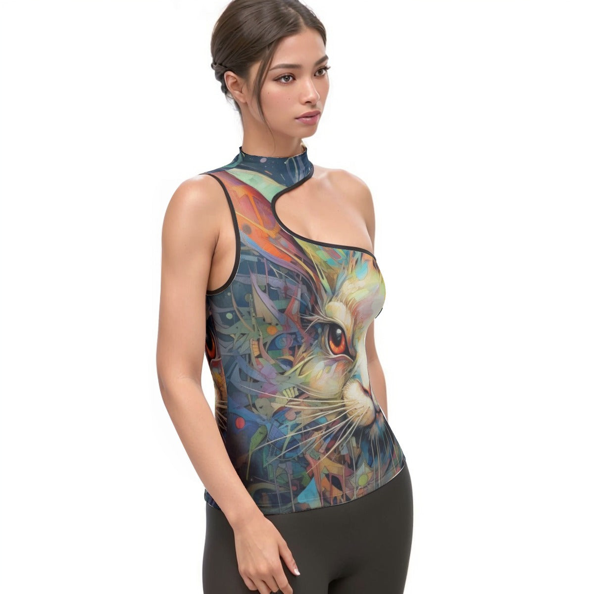 All-Over Print Women's Halter Sleeveless Asymmetrical Tank Top