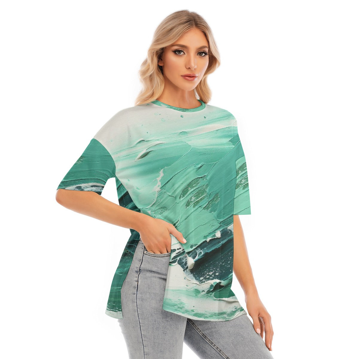 All-Over Print Women's Short Sleeves T-shirt With Hem Split