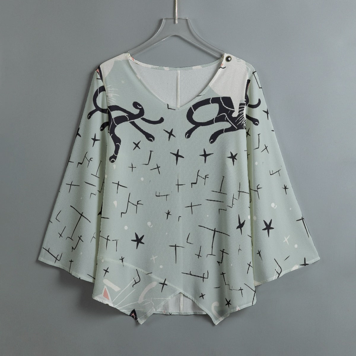 All-Over Print Women's V-neck T-shirt With Irregular Hem