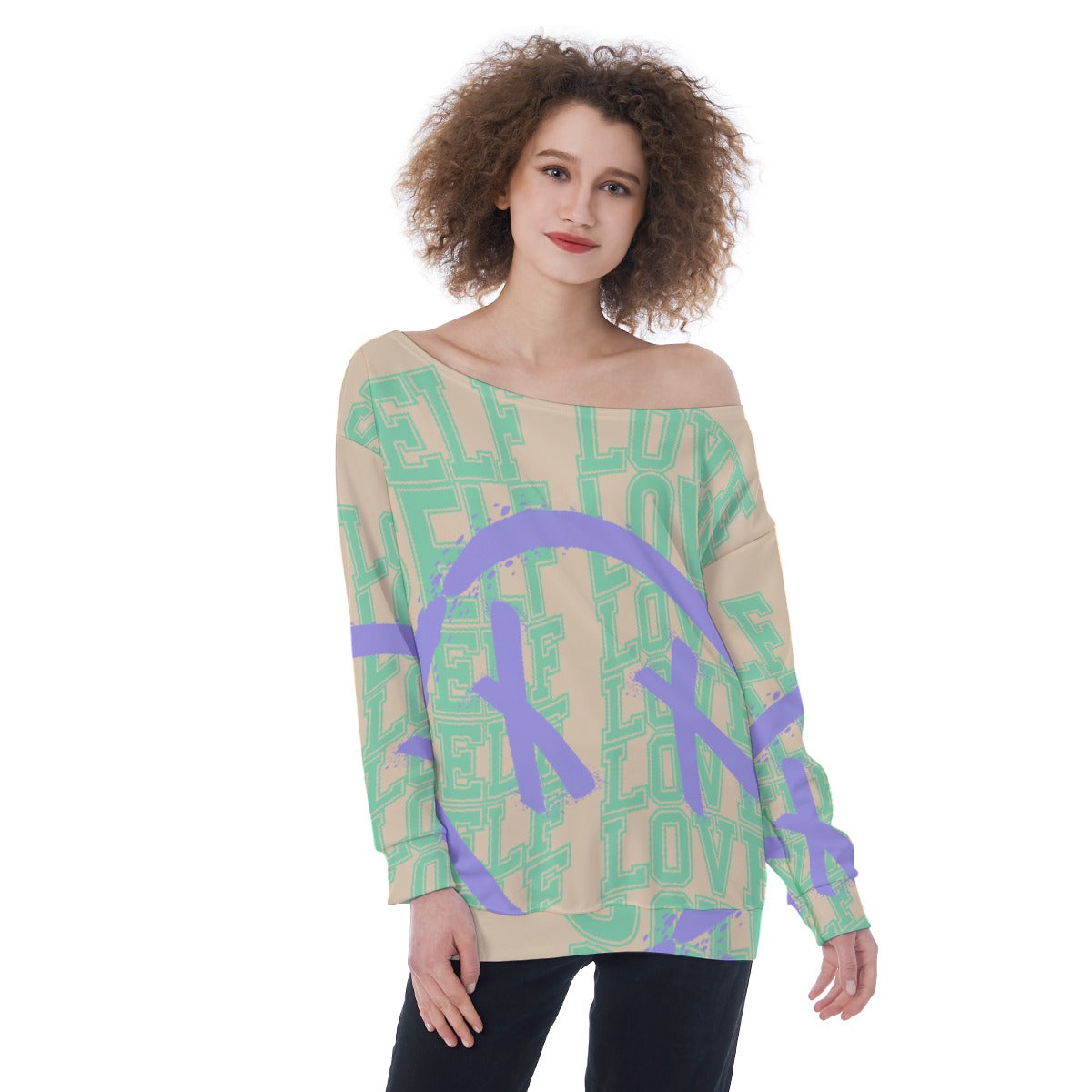 All-Over Print Oversized Women's Off-Shoulder Sweatshirt