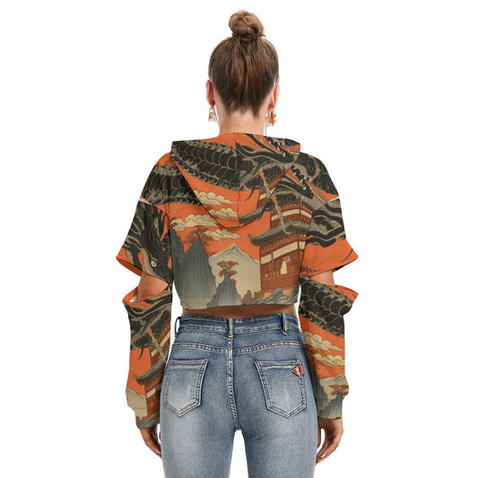 All-Over Print Women's Heavy Fleece Hoodie With Hollow Out Sleeve