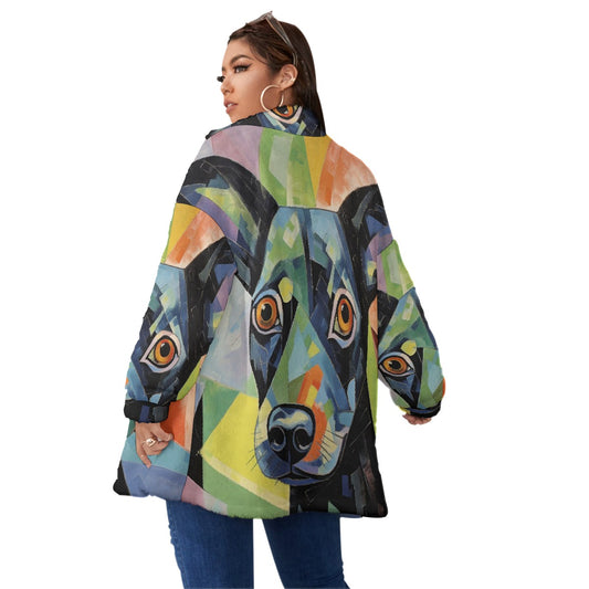 All-Over Print Unisex Borg Fleece Stand-up Collar Coat With Zipper Closure(Plus Size)