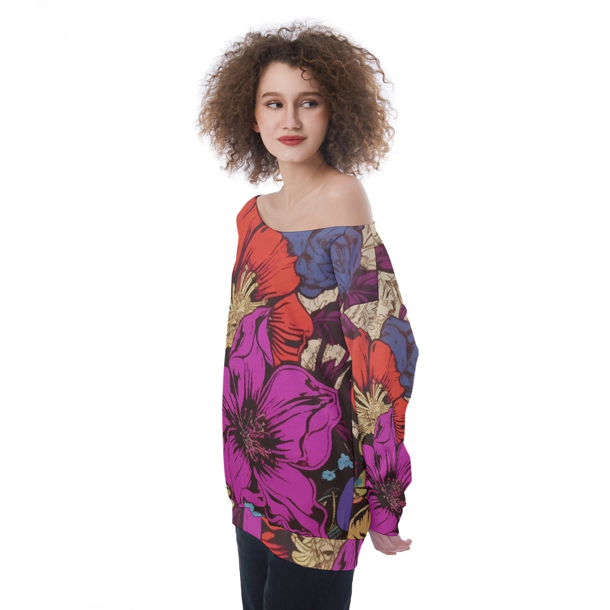 All-Over Print Oversized Women's Off-Shoulder Sweatshirt