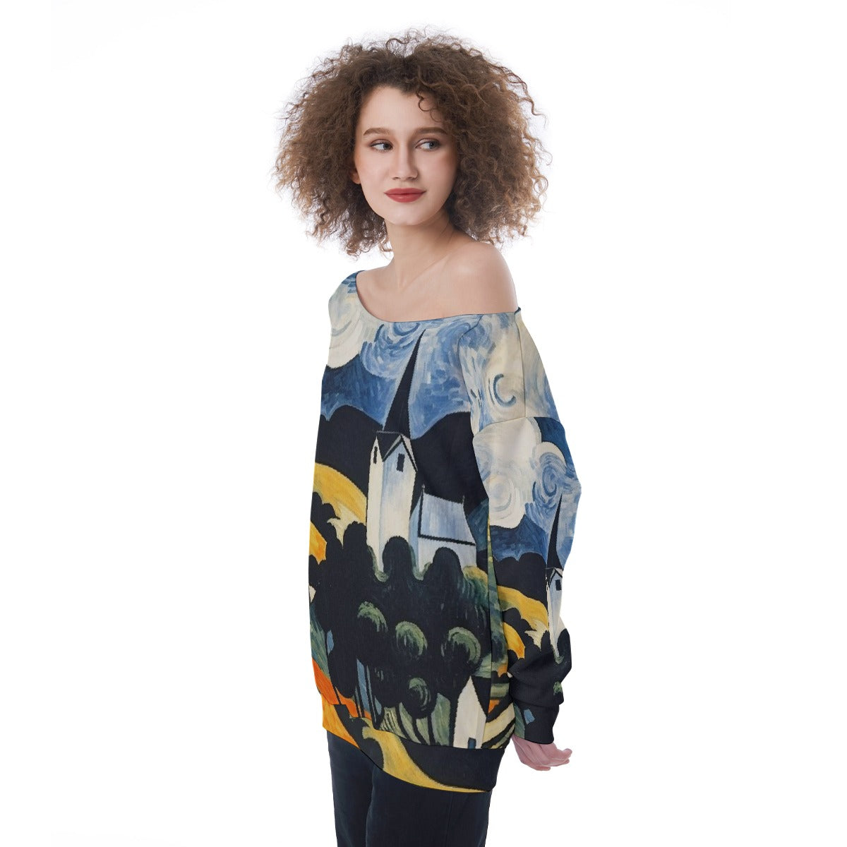 All-Over Print Oversized Women's Off-Shoulder Sweatshirt