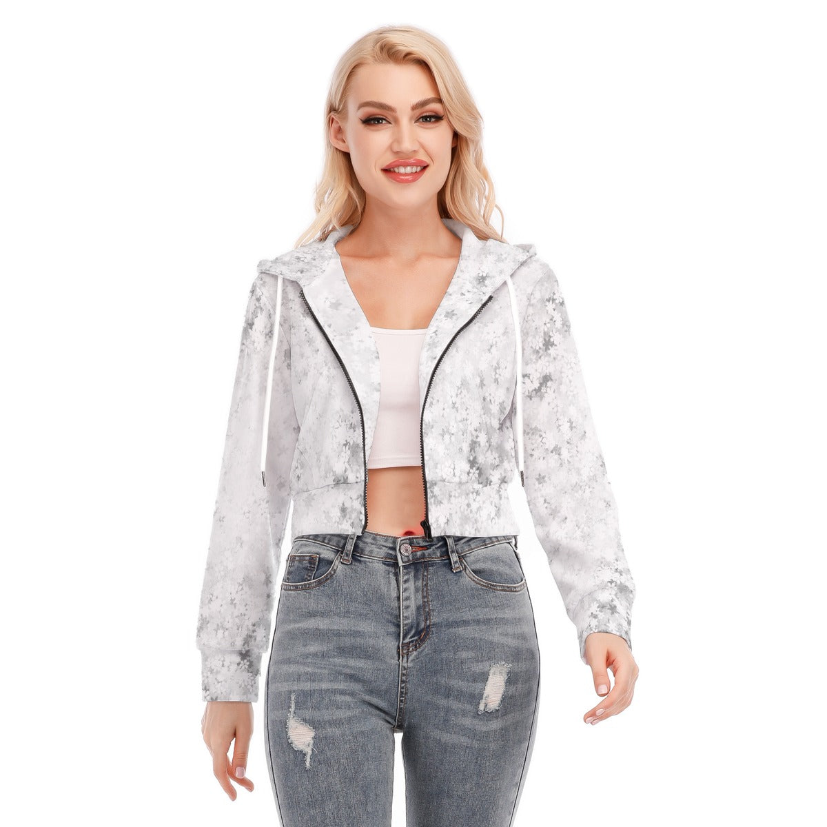 All-Over Print Women's Crop Top Hoodie With Zipper Closure