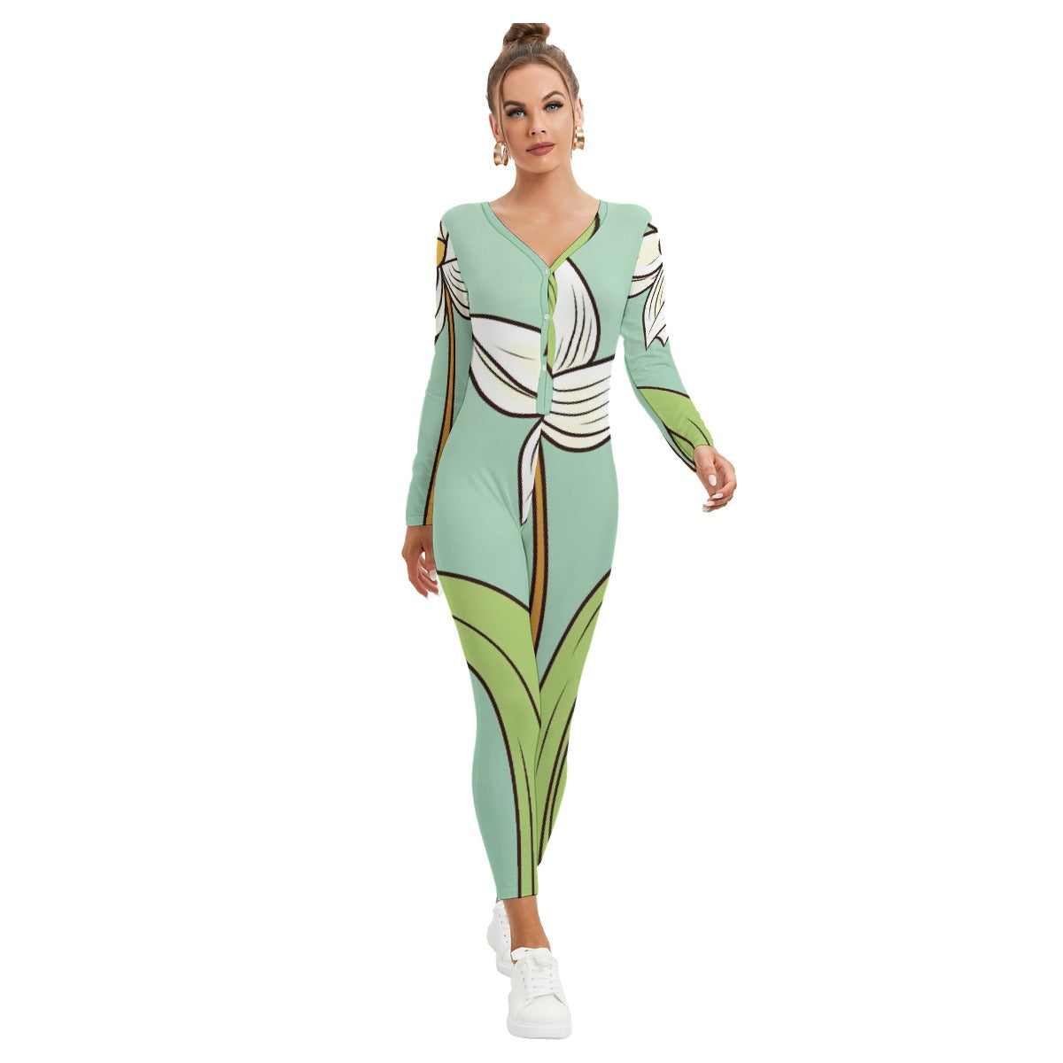 All-Over Print Women's Plunging Neck Jumpsuit