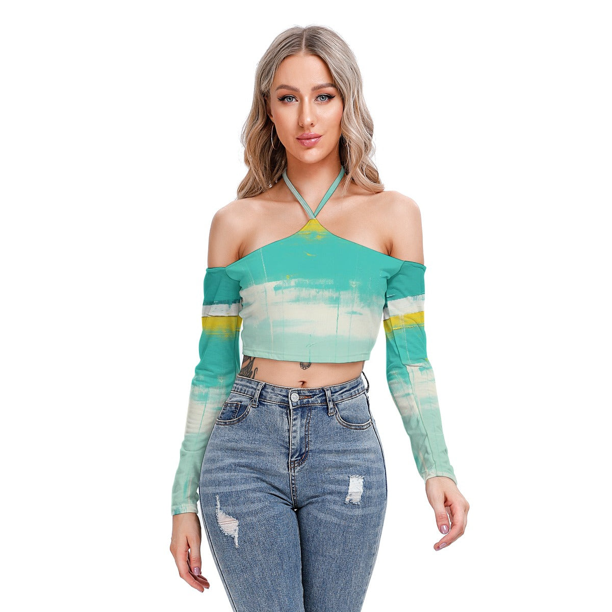 All-Over Print Women's Halter Lace-up Top