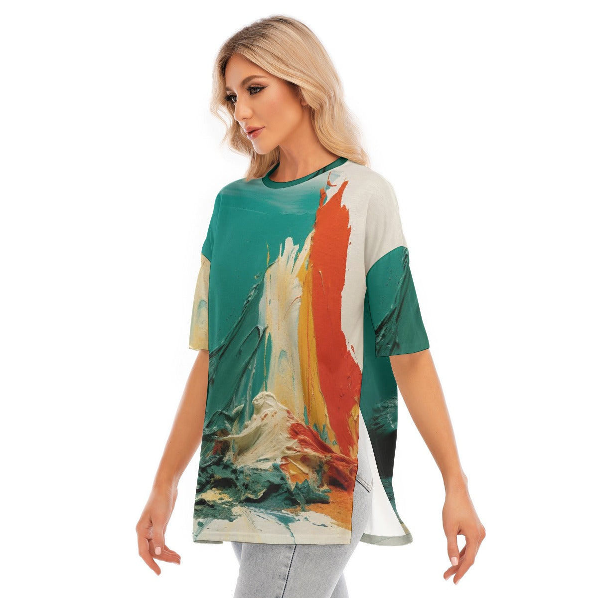 All-Over Print Women's Short Sleeves T-shirt With Hem Split