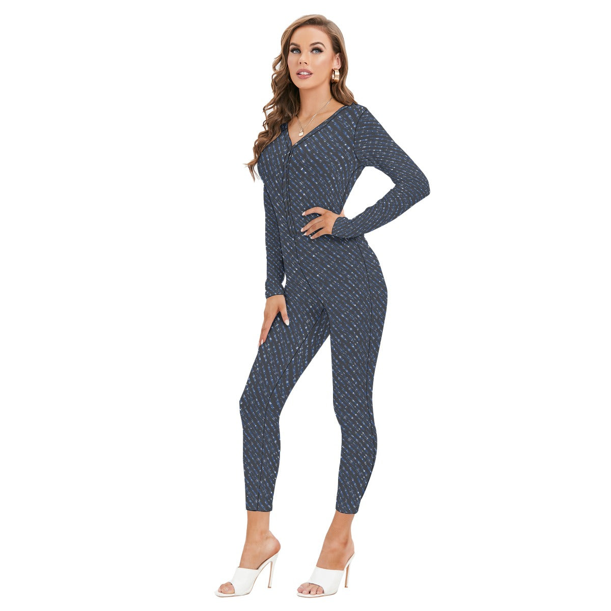 All-Over Print Women's Plunging Neck Jumpsuit
