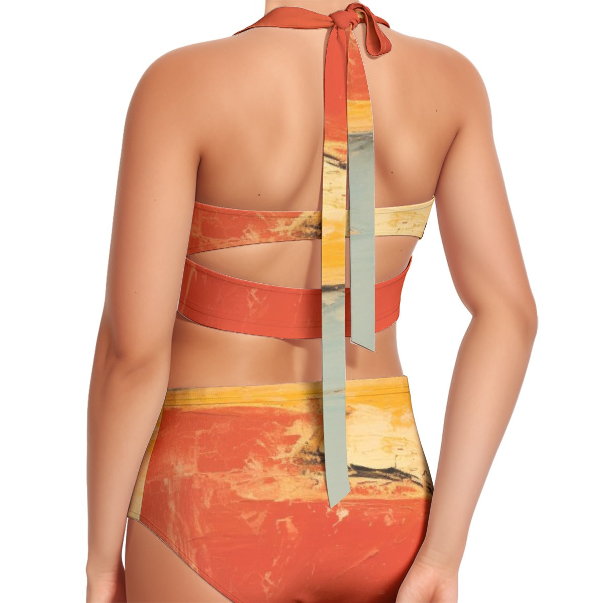 All-Over Print Women's Swimsuit Set With Halter