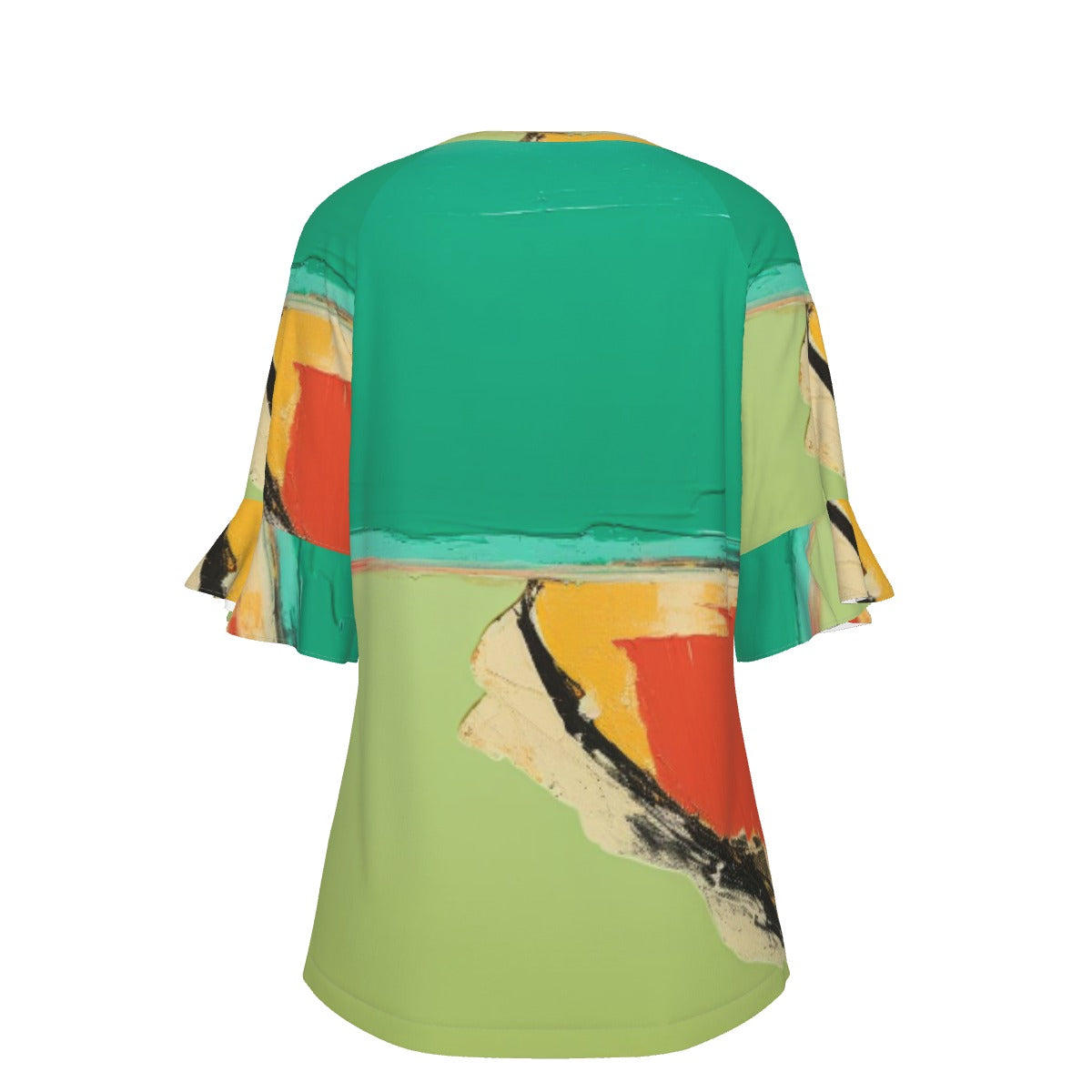 All-Over Print V-neck Women's T-shirt With Bell Sleeve