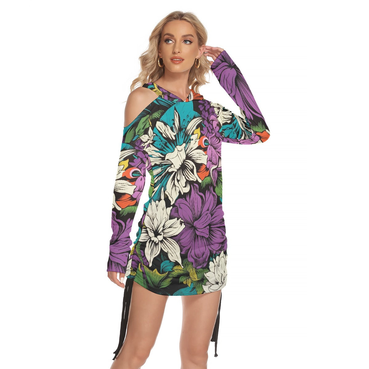 All-Over Print Women's One-shoulder Dress With Waist Shirring