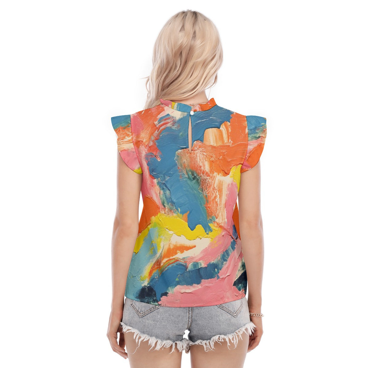 All-Over Print Women's Blouse With Ruffle Collar And Sleeve