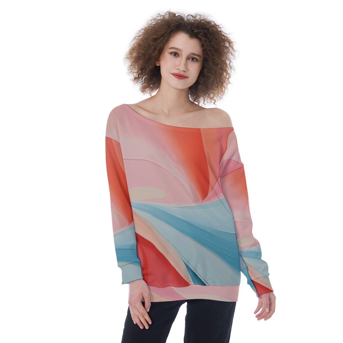 All-Over Print Oversized Women's Off-Shoulder Sweatshirt