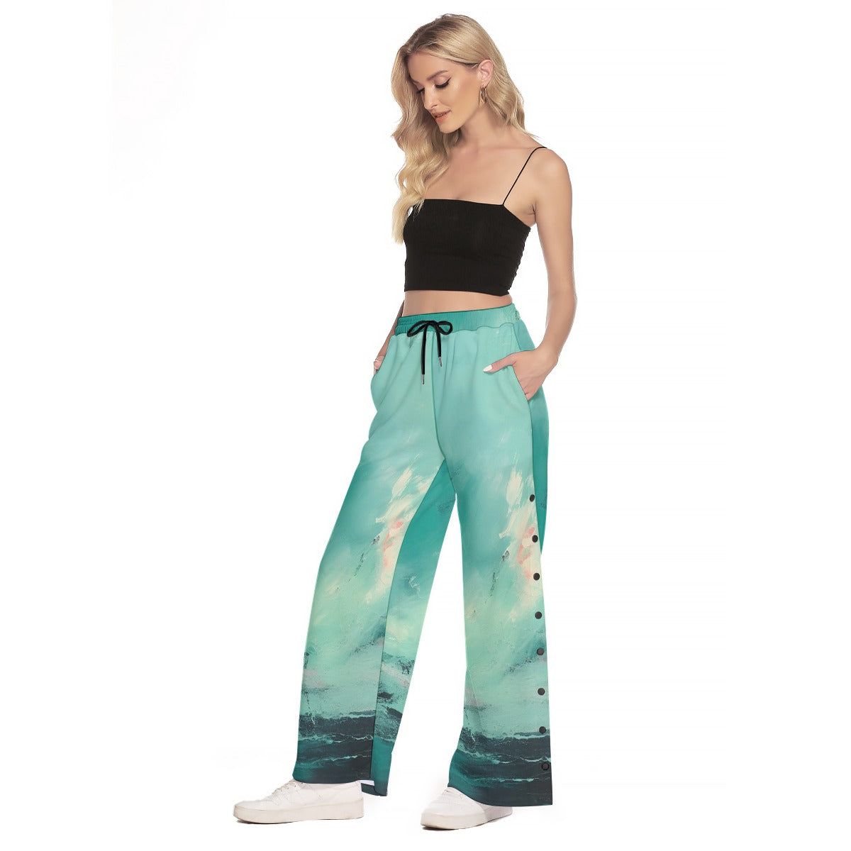 All-Over Print Women's Side Slit Snap Button Trousers