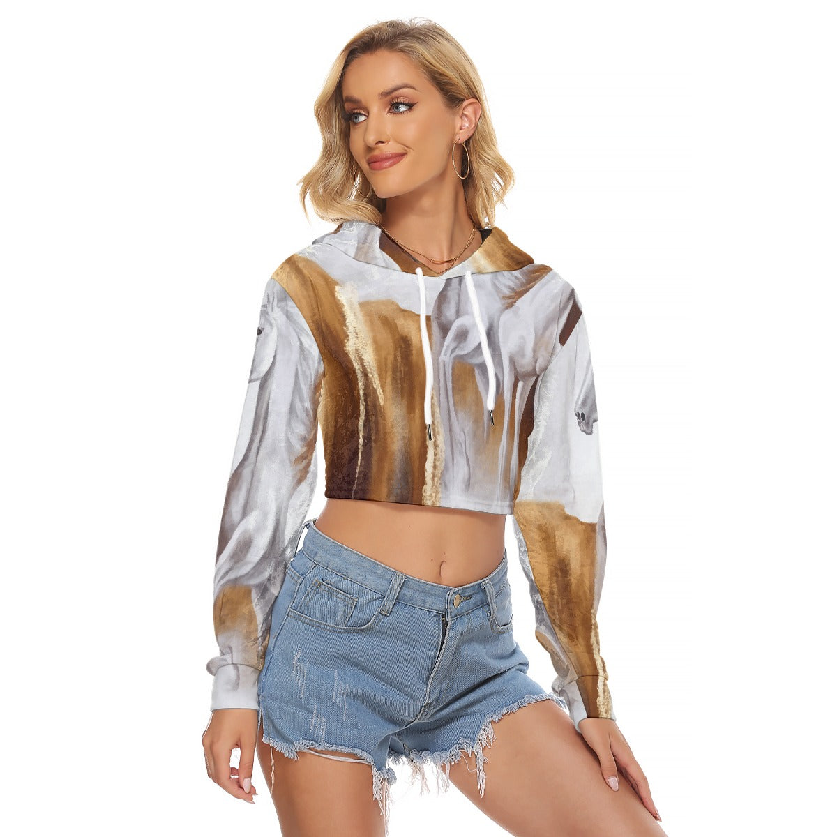 All-Over Print Women's Crop Top Hoodie|Velvet