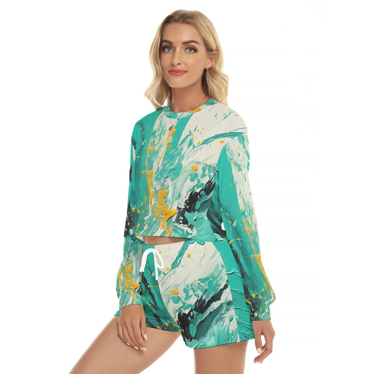 All-Over Print Women's Short Sweatshirt And Pants Suit